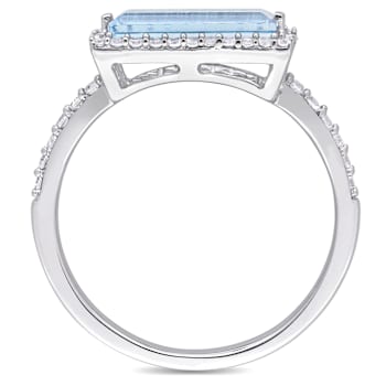 Sky Blue Topaz And White Sapphire East-West Halo Ring In Sterling Silver