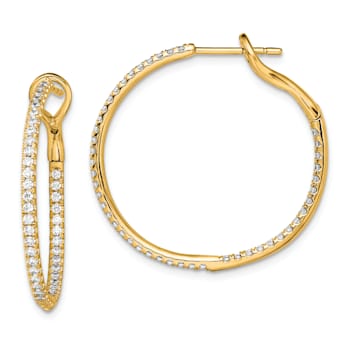 14K Yellow Gold Lab Grown Diamond SI1/SI2, G H I, In and Out Hoop Earrings
