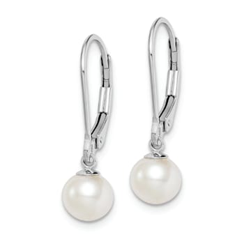 Rhodium Over Sterling Silver 6-7mm Freshwater Cultured Pearl Leverback
Dangle Earrings