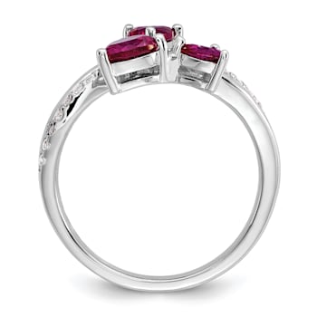 Rhodium Over Sterling Silver Polished Lab Created Ruby and Cubic
Zirconia Hearts Ring