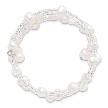 7-8mm White Baroque Freshwater Cultured Pearl and Glass Beaded Wrap Bracelet