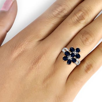 2.20ctw Oval Black Sapphire with White Diamond Sterling Accent Rhodium
Over Sterling Silver Ring