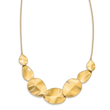 14K Yellow Gold Polished Textured with 2-inch Extension Necklace