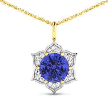 2.02ctw 14K Yellow Gold Tanzanite and White Diamond Pendant with 18 inch
Cable Chain