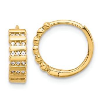 14k Yellow Gold Polished Cubic Zirconia Hinged Hoop Earrings