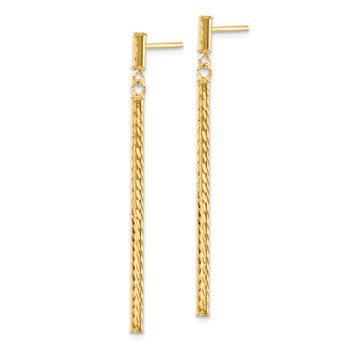 14k Yellow Gold Polished and Diamond-Cut Bar Dangle Earrings