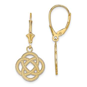 14k Yellow Gold Textured Small Celtic Eternity Knot Circle Dangle Earrings