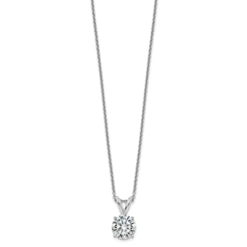 Rhodium Over 14K Gold 1.50 ct. 7.5mm Round D E F Pure Light Moissanite
Solitaire Pendant with Chain