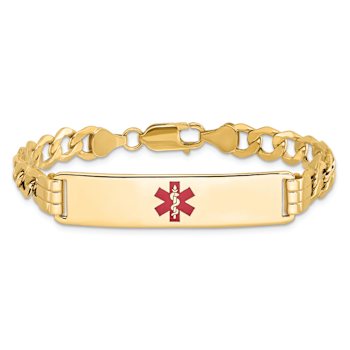 14k Yellow Gold Medical Red Enamel Curb Link ID Bracelet