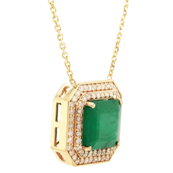 4.70 Ctw Emerald and 0.53 Ctw White Diamond Pendant in 14K YG