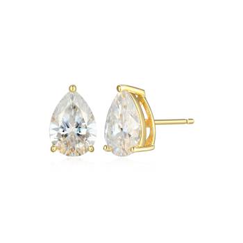 Pear Shape Moissanite 14k Yellow Gold Over Silver Stud Earrings 4.20ctw DEW
