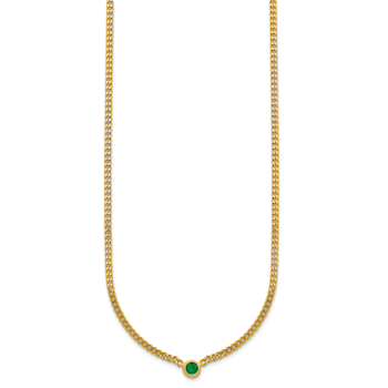 14K Yellow Gold Emerald Curb 18 inch Necklace