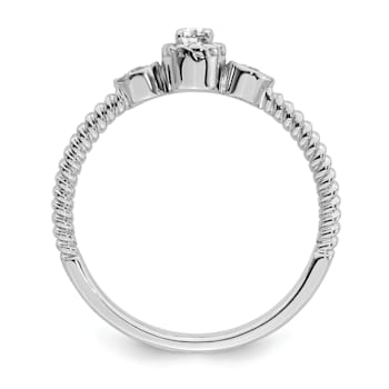 Rhodium Over 14K Gold Roped Band Petite Round Diamond Ring 0.10ctw