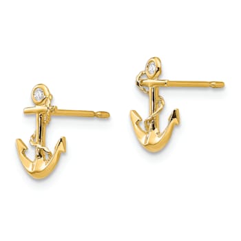 14K Yellow Gold Cubic Zirconia Children's Anchor Post Earrings