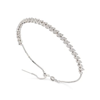 Round Moissanite Rhodium Over Sterling Silver Tennis Bracelet