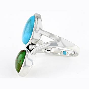 Blue And Green Turquoise Two-Stone Ring In Sterling Silver