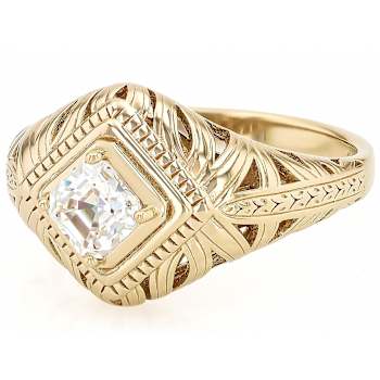 Diamond Simulant Art Deco Style Ring In 18K Gold Over Sterling Silver 0.72ct