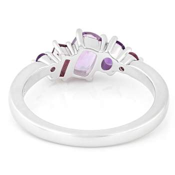 Multi-Stone Amethyst And Rhodolite Band Ring In Sterling Silver