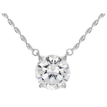 Round CZ Solitare Station Pendant Necklace in Rhodium Over Sterling Silver