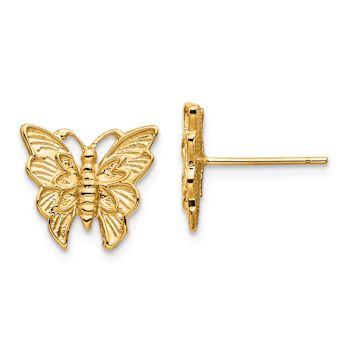 14K Yellow Gold Polished and Textured Butterfly Stud Earrings
