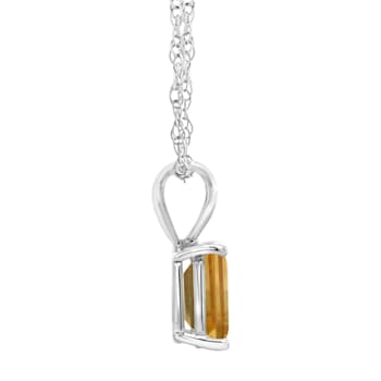 8x6mm Emerald Cut Citrine 14k White Gold Pendant With Chain