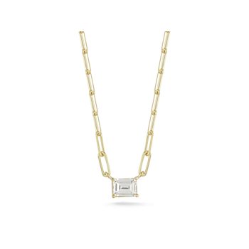 Sterling Statements 14K Yellow Gold Over Sterling Silver White CZ
Necklace with Paperclip Chain