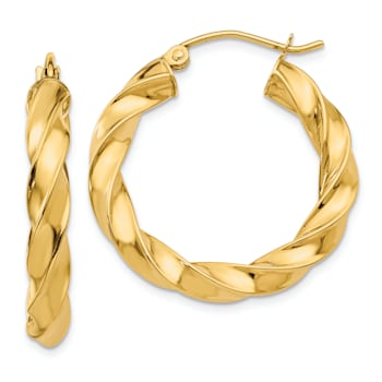 14k Yellow Gold Twisted 1" Hoop Earrings