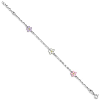 Rhodium Over Sterling Silver  Enamel Flower with 0.75-inch Extension
Children's Bracelet