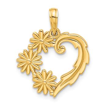 14k Yellow Gold Polished Floral Heart Pendant