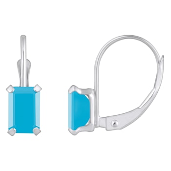 6x4mm Emerald Cut Turquoise Rhodium Over 10k White Gold Drop Earrings