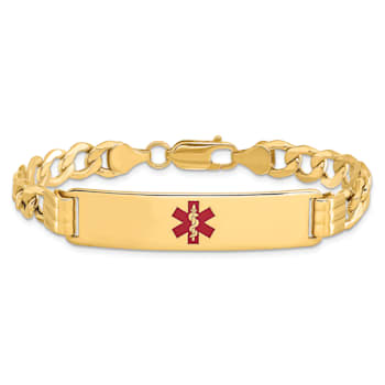 14k Yellow Gold Medical Red Enamel Curb Link ID Bracelet