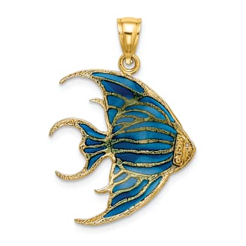 14k Yellow Gold with Blue Enameled Angelfish Charm