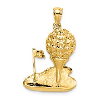 14k Yellow Gold Solid Polished and Textured Open-backed Golf pendant