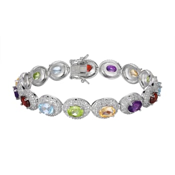Multi-Color Multi-Gemstone Platinum Over Sterling Silver Bracelet