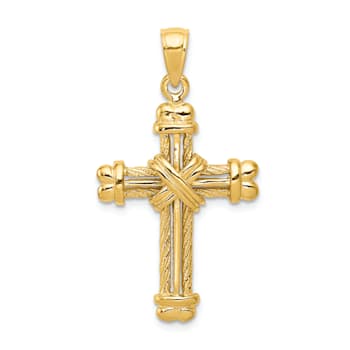 14K Yellow Gold Polished and Textured Cross Pendant