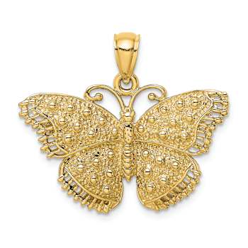 14k Yellow Gold Textured Butterfly Pendant