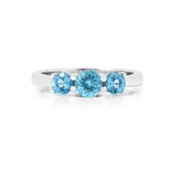 Rhodium Over Sterling Silver Paraiba Blue Apatite 3-Stone Ring