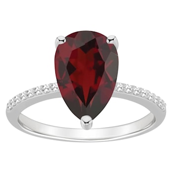12x8mm Pear Shape Garnet and 1/10 ctw Diamond Rhodium Over Sterling
Silver Ring