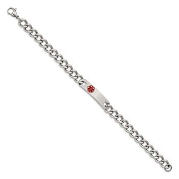 Stainless Steel Polished with Red Enamel 9.5-inch Medical ID Bracelet