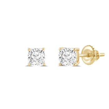 White Cubic Zirconia 14k Yellow Gold Studs With Velvet Gift Box 1.00ctw