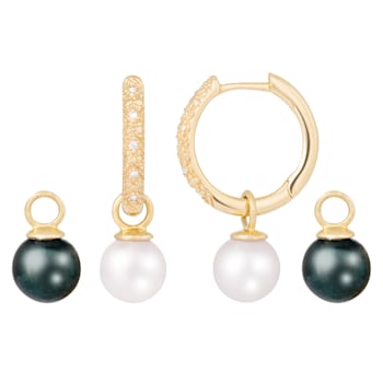 White and Black Cultured Akoya Pearl 14k Yellow Gold Earrings 7-7.5mm
