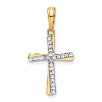 14k Two-tone Gold Diamond-Cut Cross Pendant