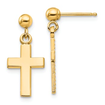14k Yellow Gold Polished Cross Dangle Earrings