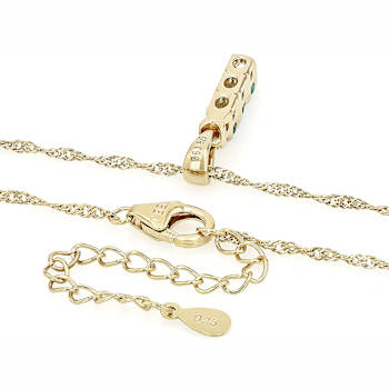 Zambian Emerald 3-Stone Drop Pendant Necklace In 18K Gold Over Sterling
Silver 0.39ctw