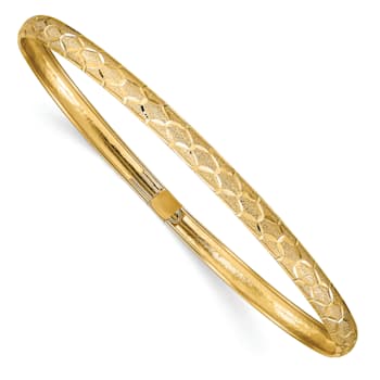 14K Yellow Gold Hexagonal Design Diamond-cut Flexible Bangle