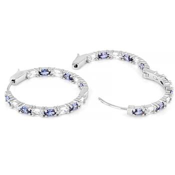 Blue And White CZ Inside-Out Hoop Earrings