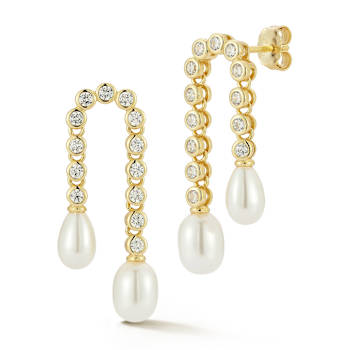 Rachel Zoe Freshwater Pearl and CZ Tennis Drop Earrings in 14K Gold Over
Sterling Silver