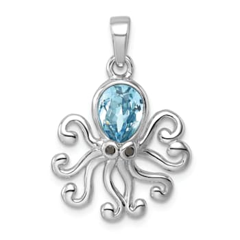 Rhodium Over Sterling Silver Polished Crystal Octopus Pendant