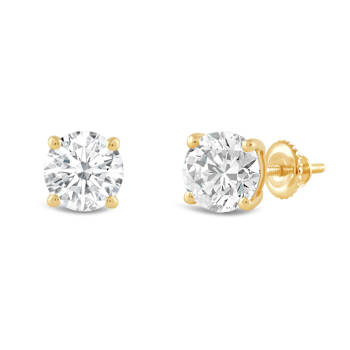 White Cubic Zirconia 14k Yellow Gold Studs With Velvet Gift Box 1.50ctw
