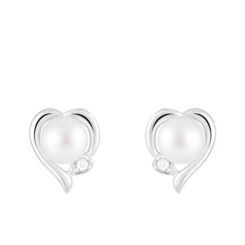 7-7½mm White Cultured Freshwater Pearl and Cubic Zirconia Rhodium Over
Sterling Silver Earrings